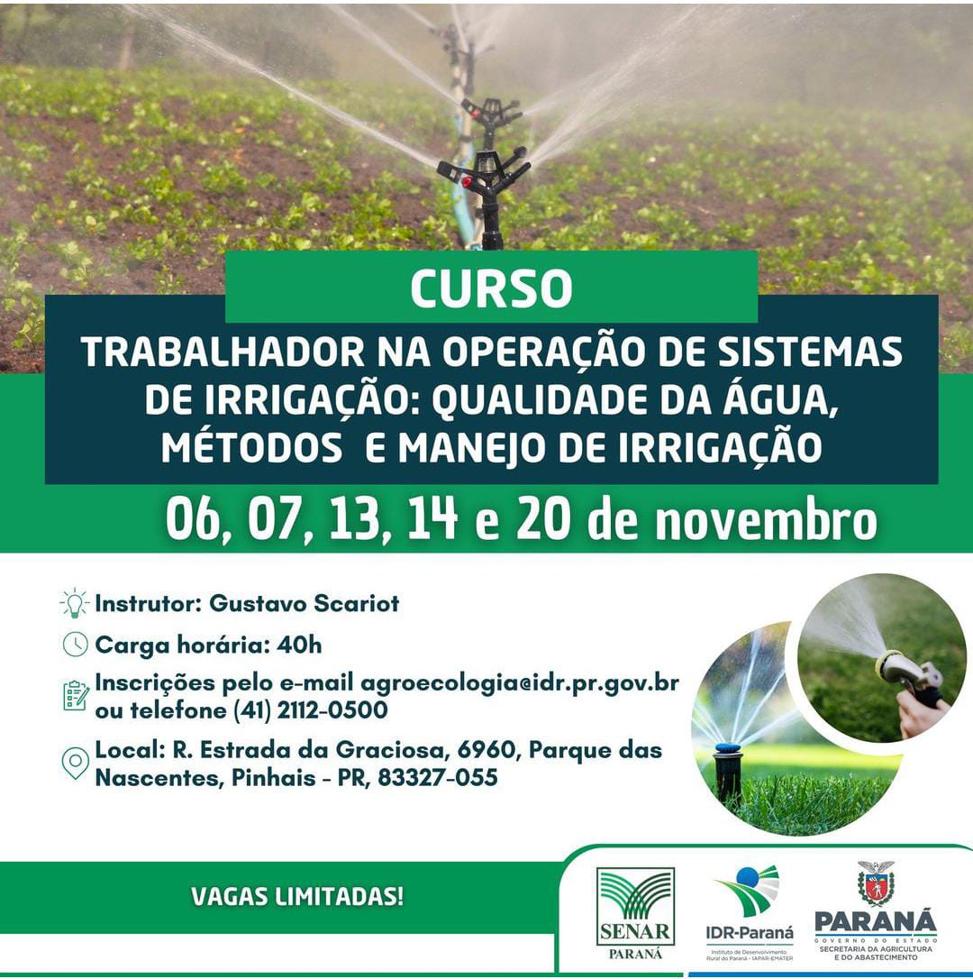 Curso - Trabalhador na operação de sistemas de irrigação: Qualidade da água, métodos e manejo de irrigação 